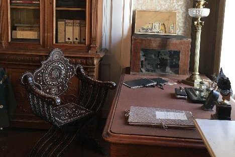 The desk, chair and writing tools of Stanislavski inside his house in Moscow