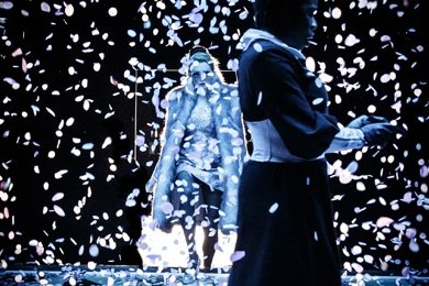 scene from The Maids directed by Jamie Lloyd featuring cast and falling confetti