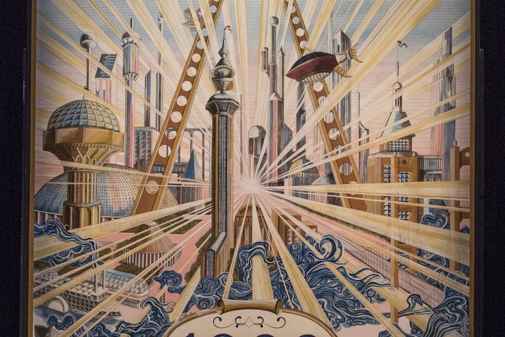 Painting of futuristic city