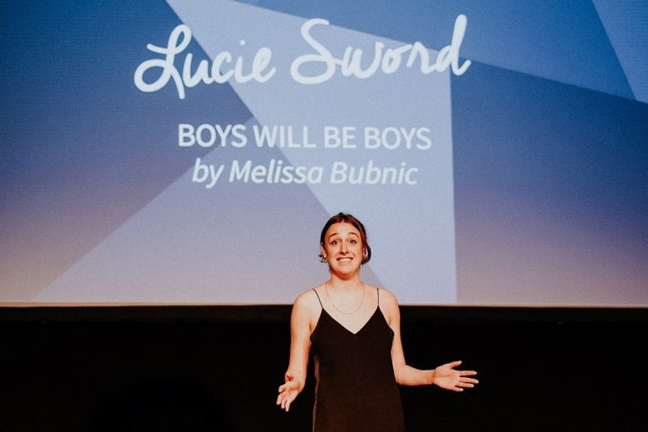 RADA student Lucie Sword performs her monologue on stage at the 2018 Spotlight Prize